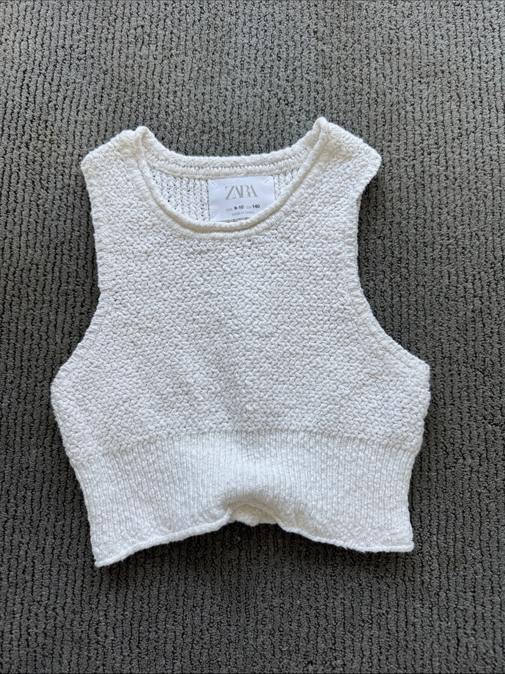 Zara Cream Textured Knit Crop Tank Top